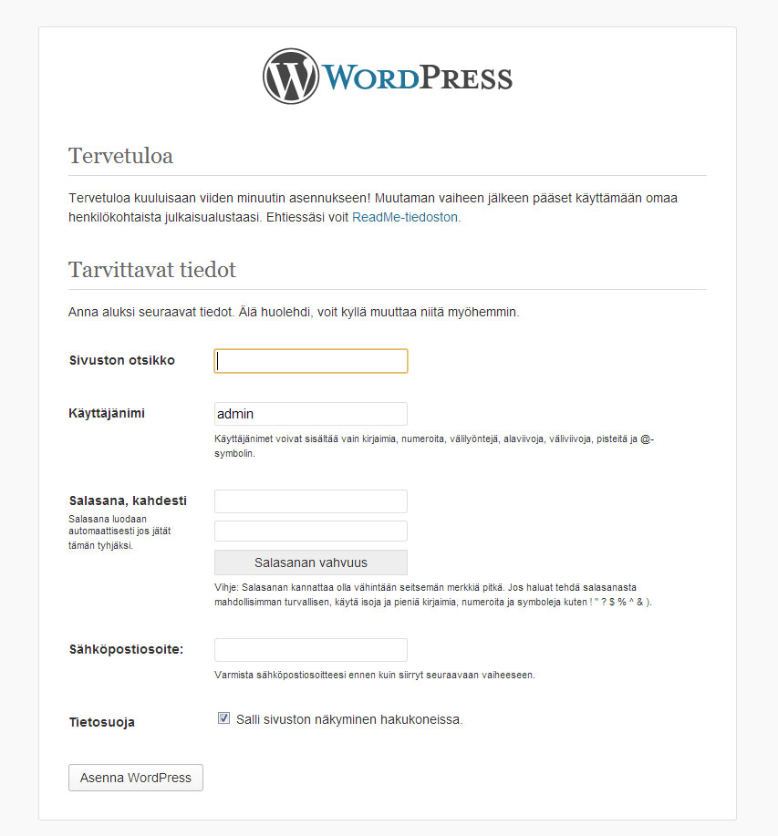 WordPressin viimeinen asennusvaihe